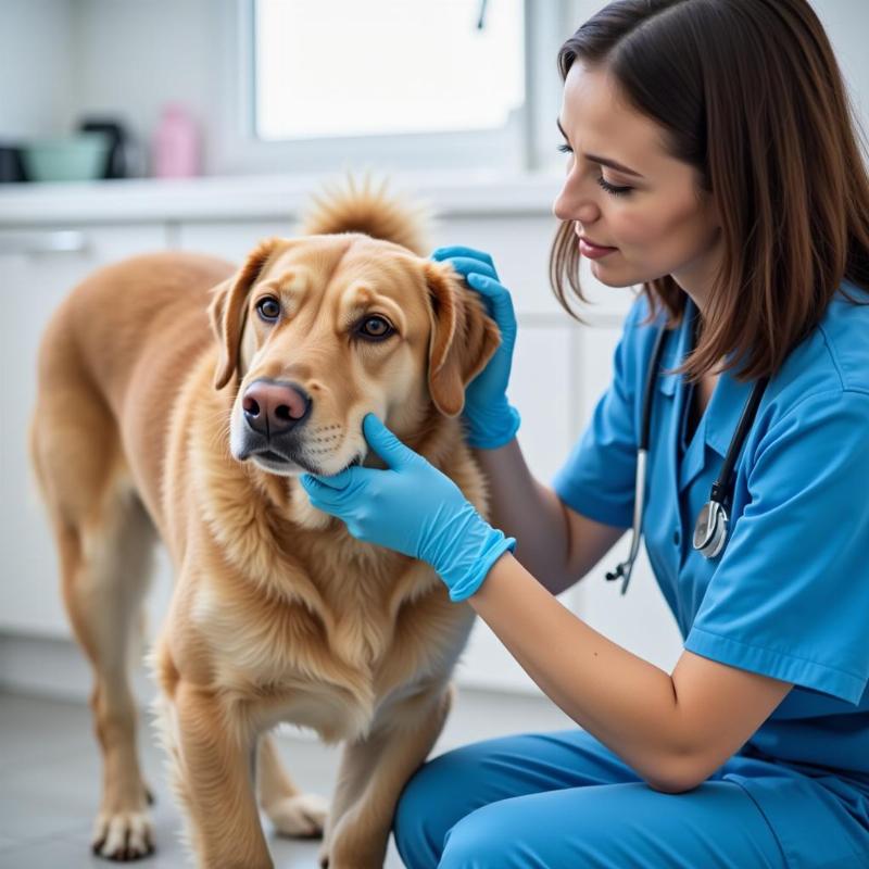 Veterinarian examining a dog