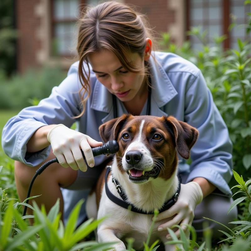 Veterinarian Examining a Dog After Lupine Ingestion