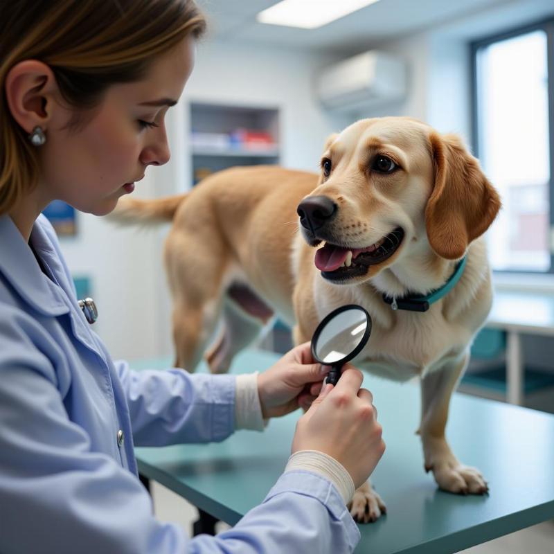 Veterinarian Examining a Dog for Parasites