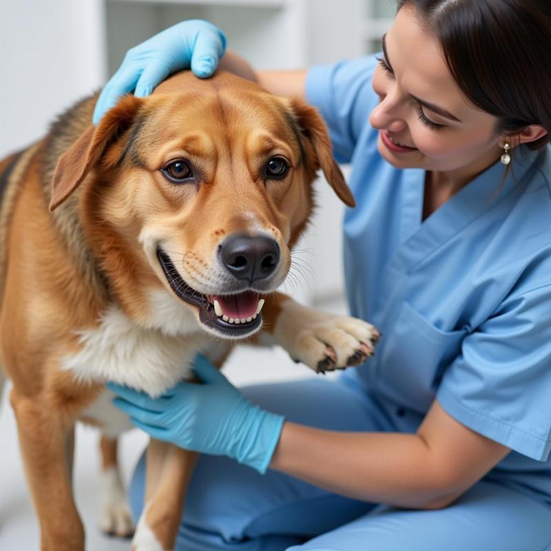 Veterinarian Examining Dog's Paw