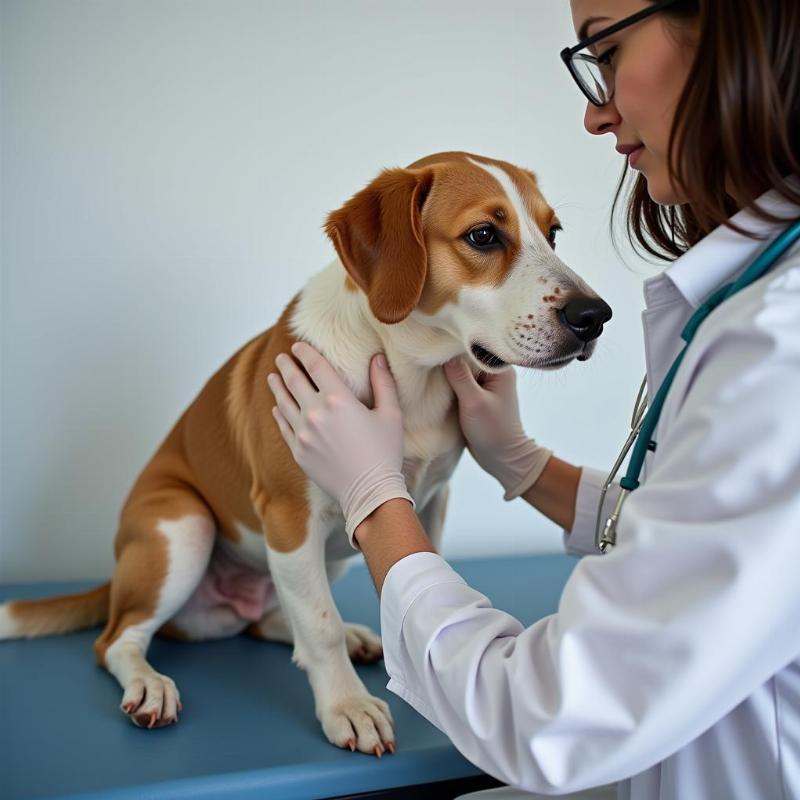 Veterinarian examining a dog's skin