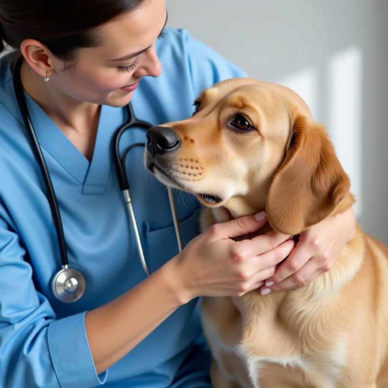 Veterinarian examining a female dog