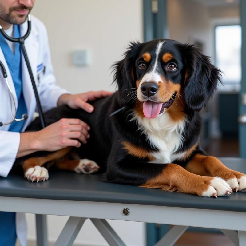 Veterinarian examining a Mini Berner