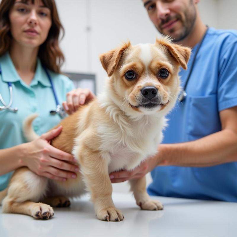 Veterinarian Examining Small Dog