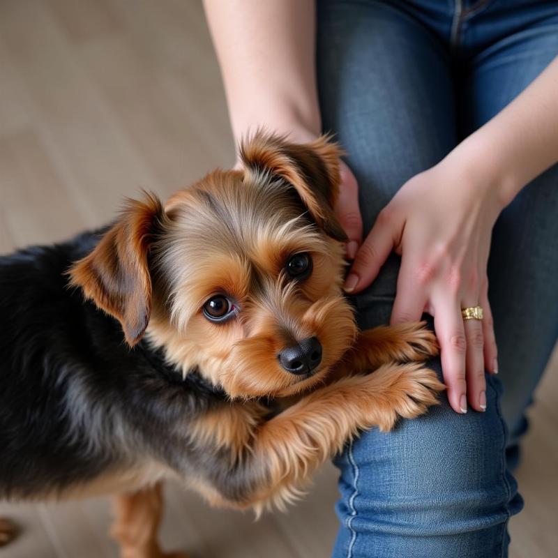 Yorkie alerting its owner to a medical event