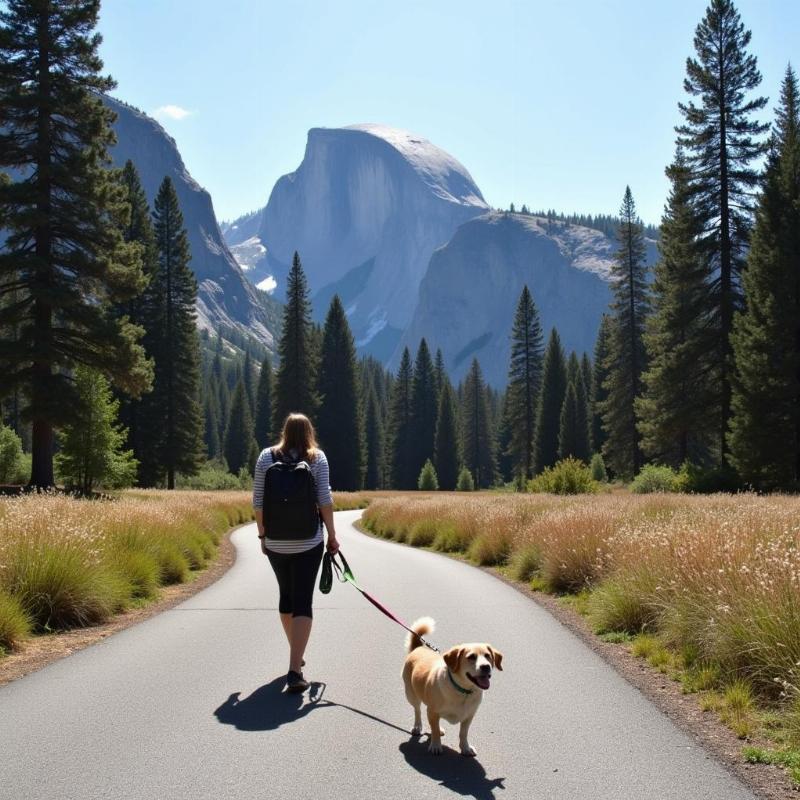 Walking a dog in Yosemite Valley