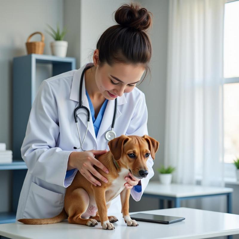 Veterinarian examining a dog