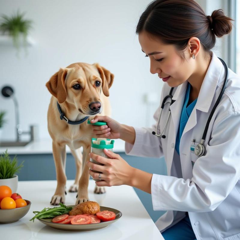 Vet examining a dog