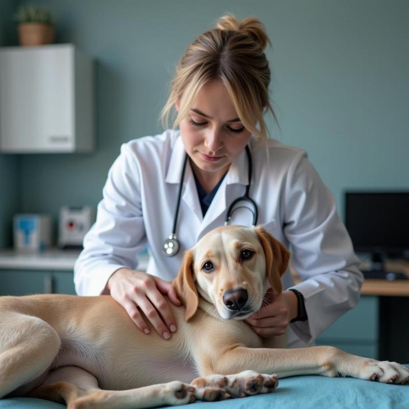 Veterinarian checking a dog