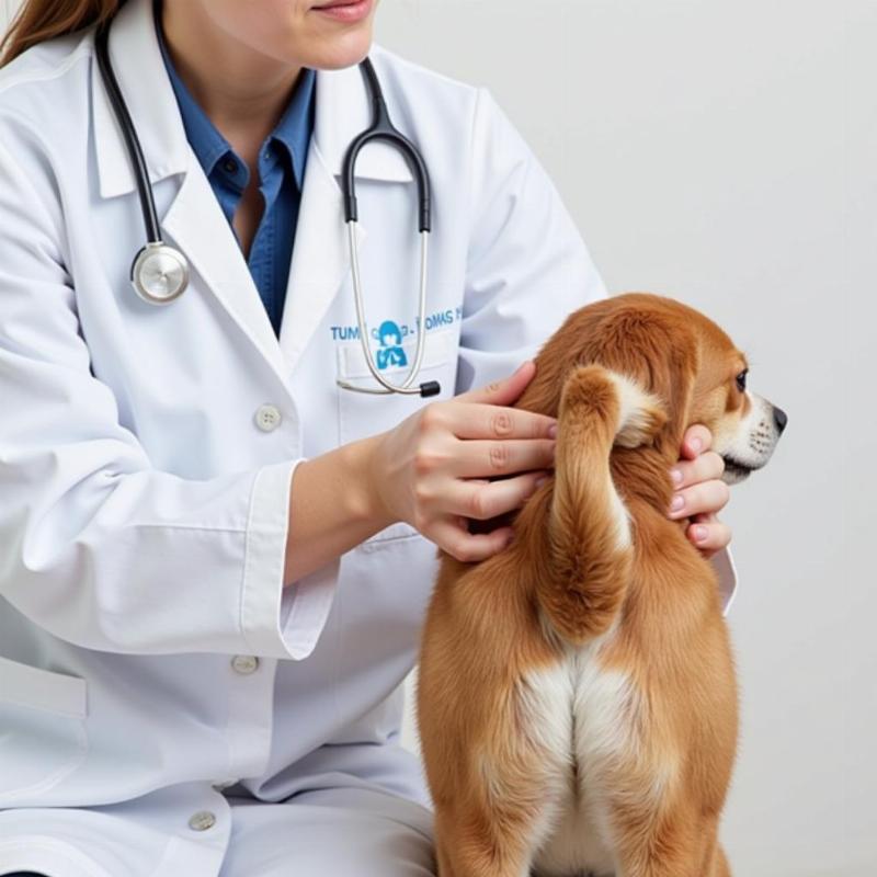 Veterinarian examining a dog.