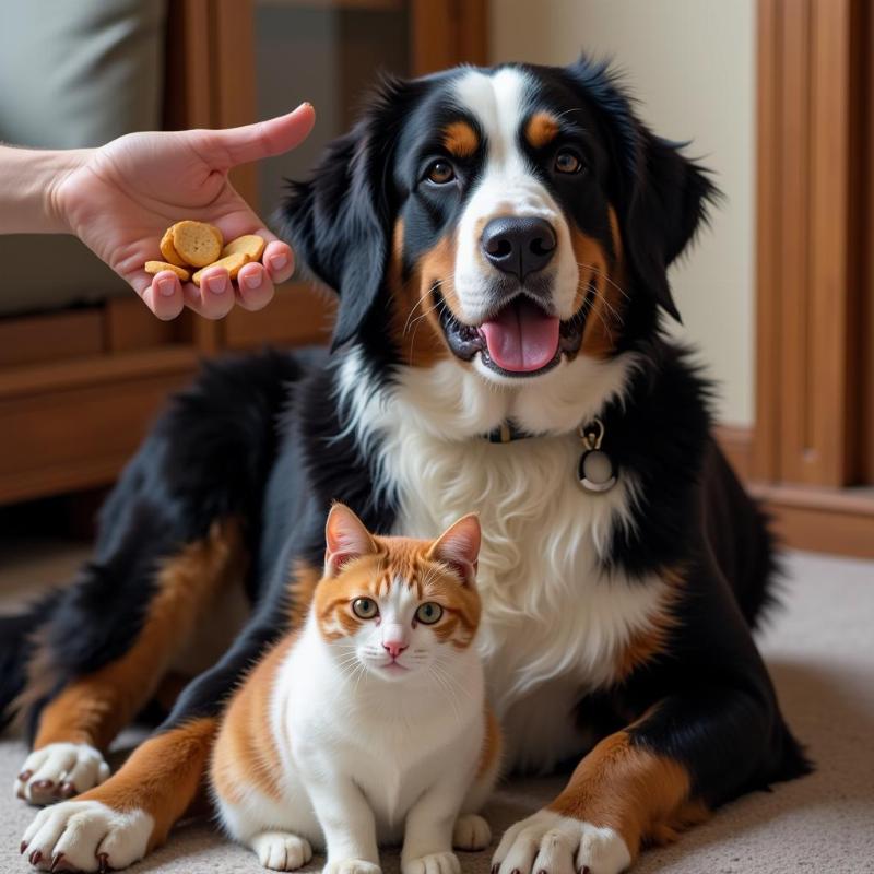 Bernese Mountain Dog Training With Cat