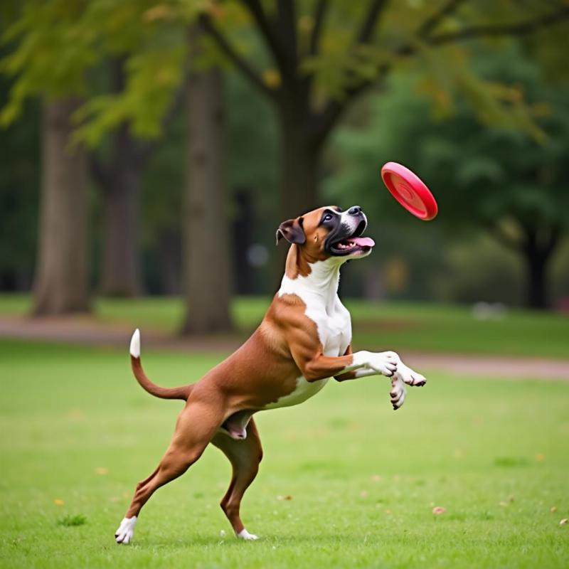 Boxer dog playing fetch