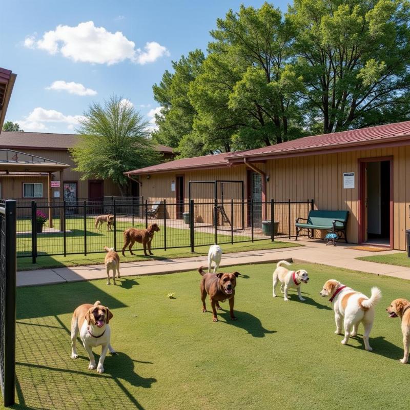 Budget-friendly dog resort in Texas with dogs playing in a designated area