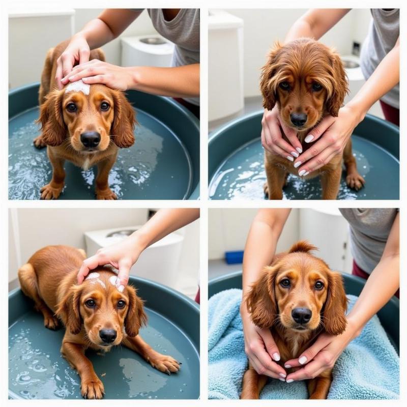 Steps to bathe a dog outdoors