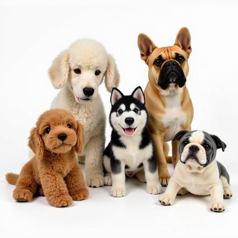 Different breeds of life size stuffed dogs