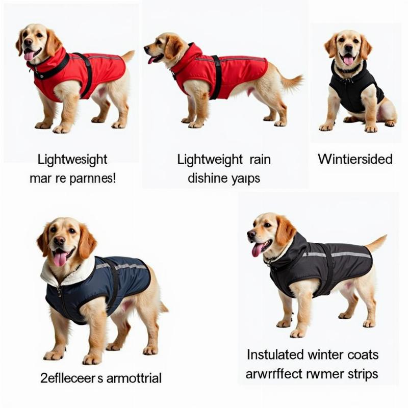 Different types of jackets with harness for dogs