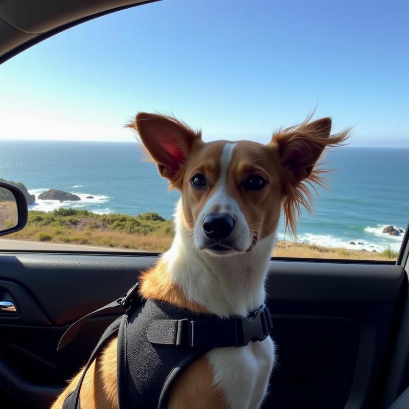 Dog enjoying a scenic California coastal highway road trip