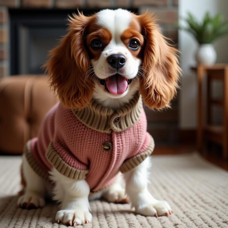 Cavalier King Charles Spaniel wearing a sweater