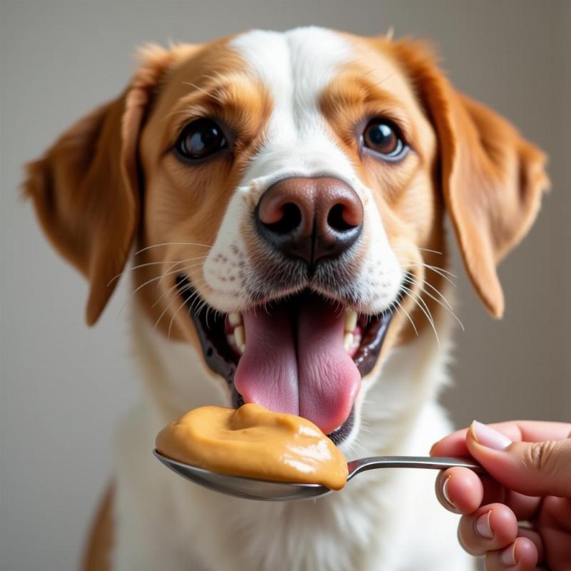 Dog Eating Peanut Butter