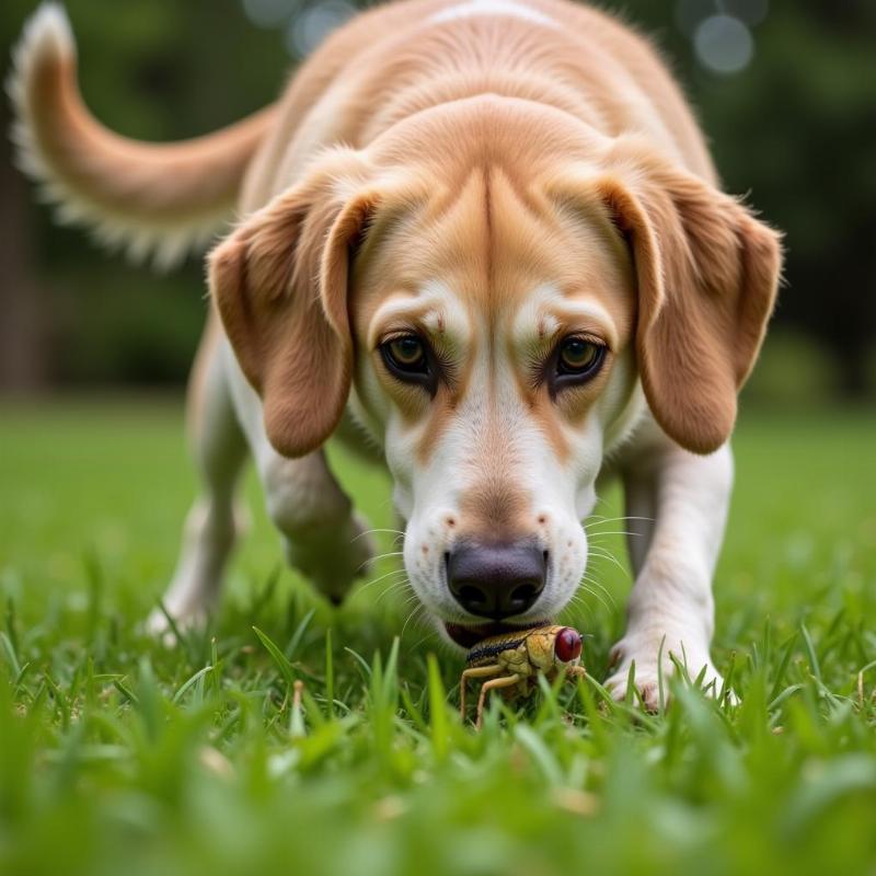 Dog eating bugs