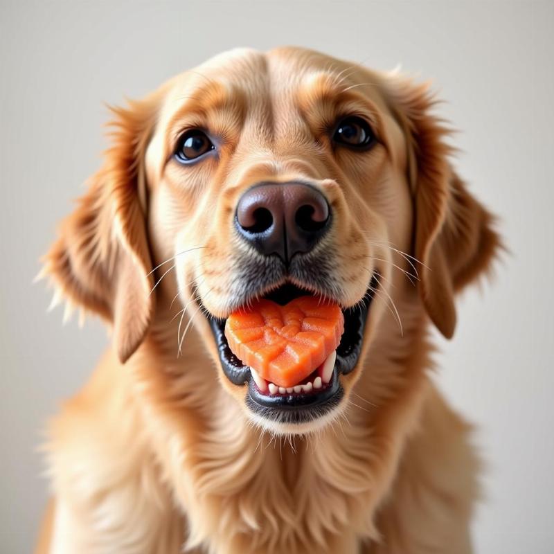 Dog eating salmon treats