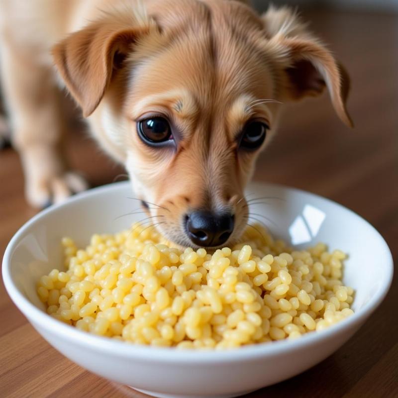 Dog eating semolina