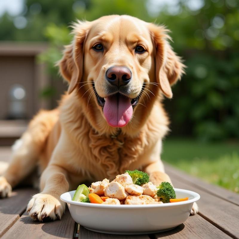 Dog Eating Turkey in Summer