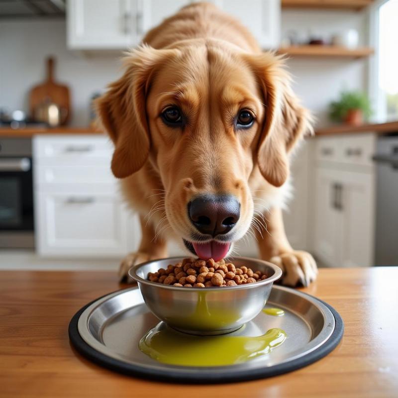 Dog eating food cooked with avocado oil