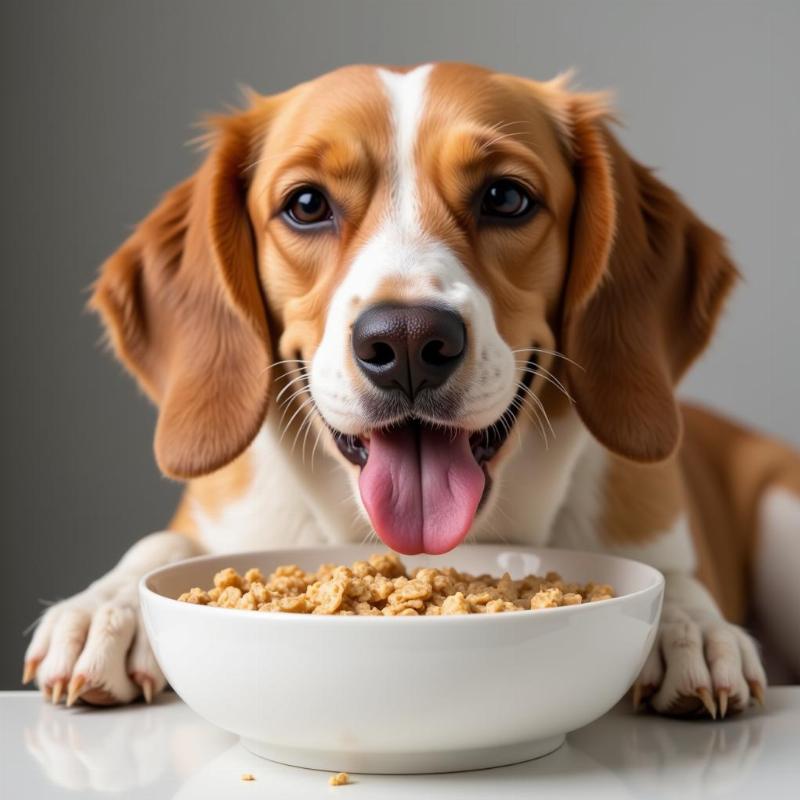 Dog eating oatmeal