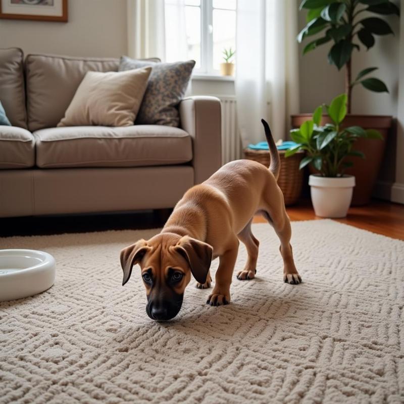 Black Mouth Cur in a new home