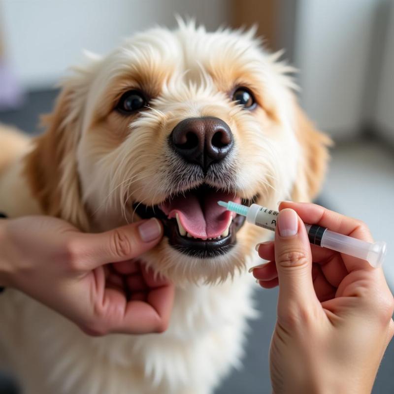 A dog taking antibiotics.