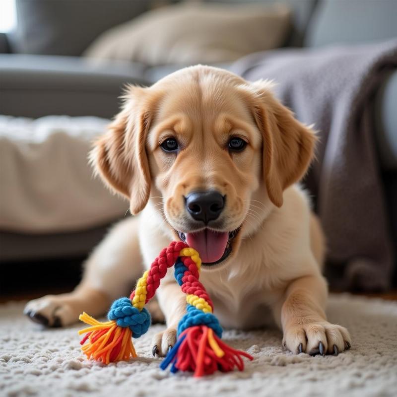 Dog playing with toys