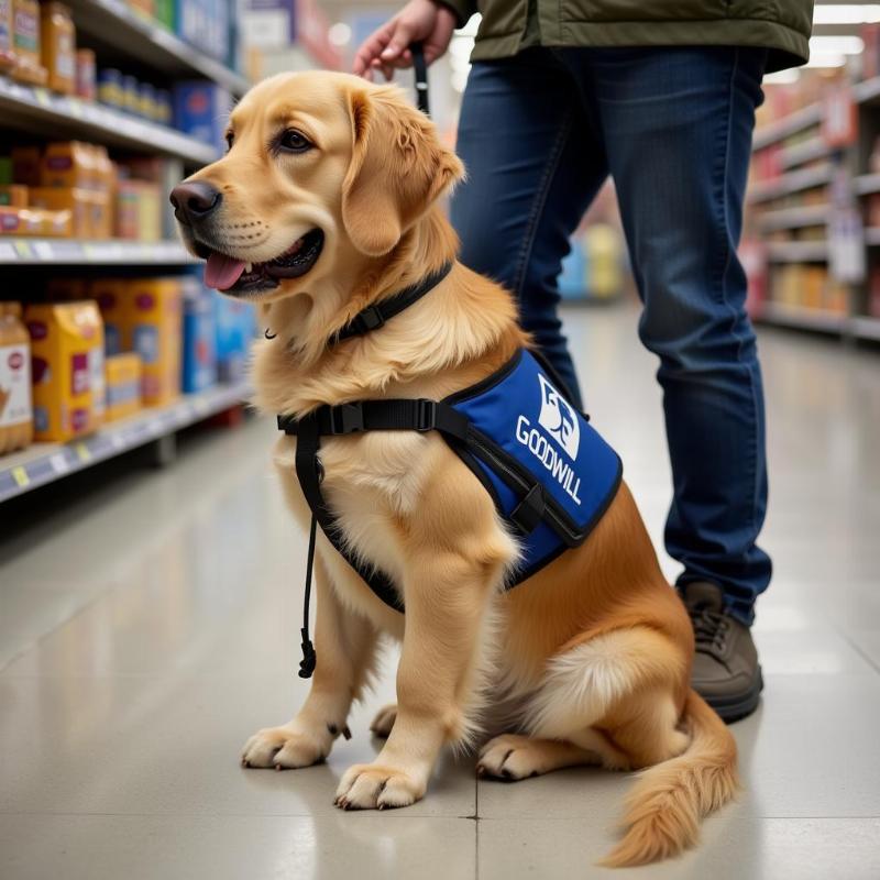 Dog in a Goodwill store