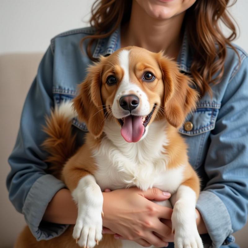 Happy dog being held