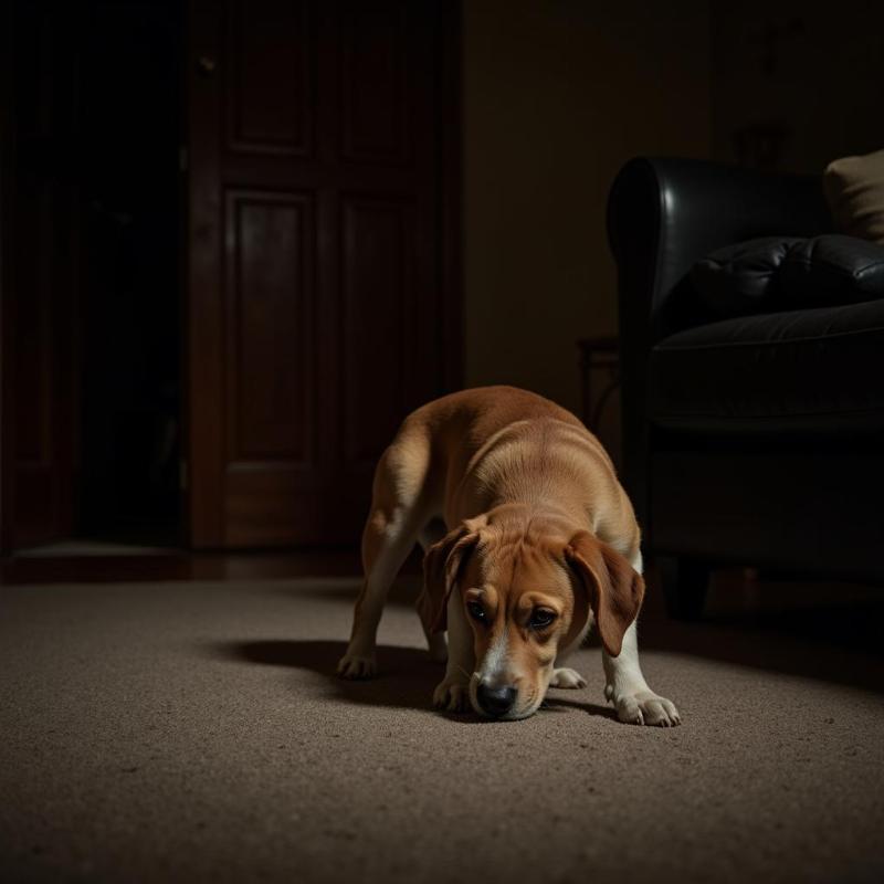 Dog anxiously scratching the carpet at night