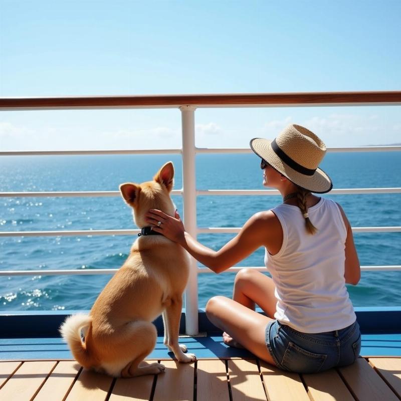 Dog with its owner on a cruise ship