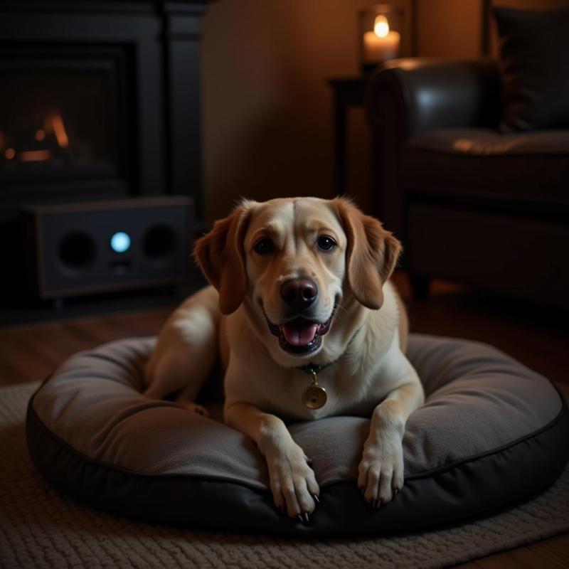 Dog listening to music