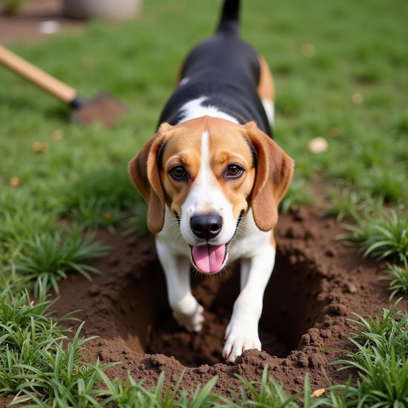 Dog digging in the garden