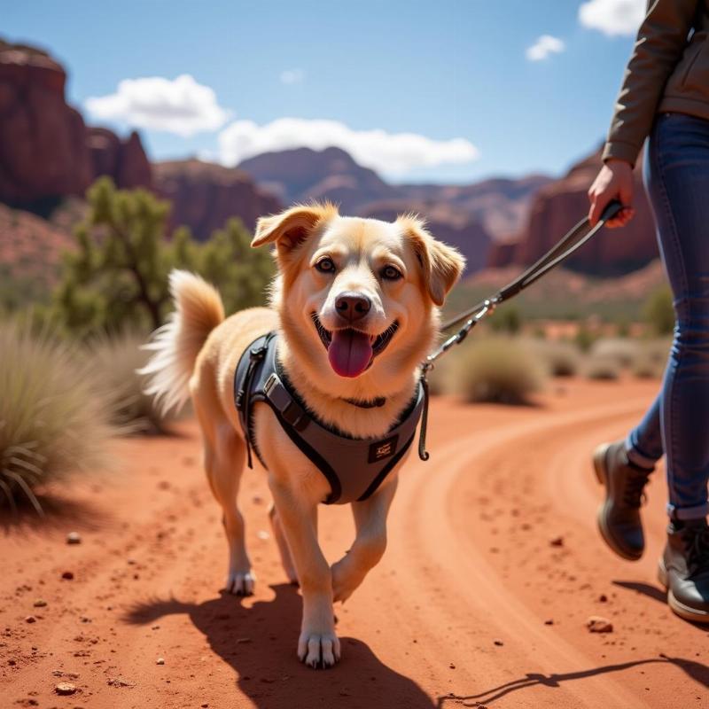 Dog hiking on a Moab trail