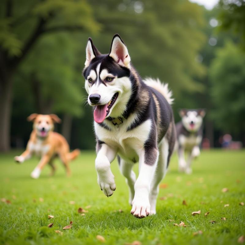 Husky Playing in Houston Park