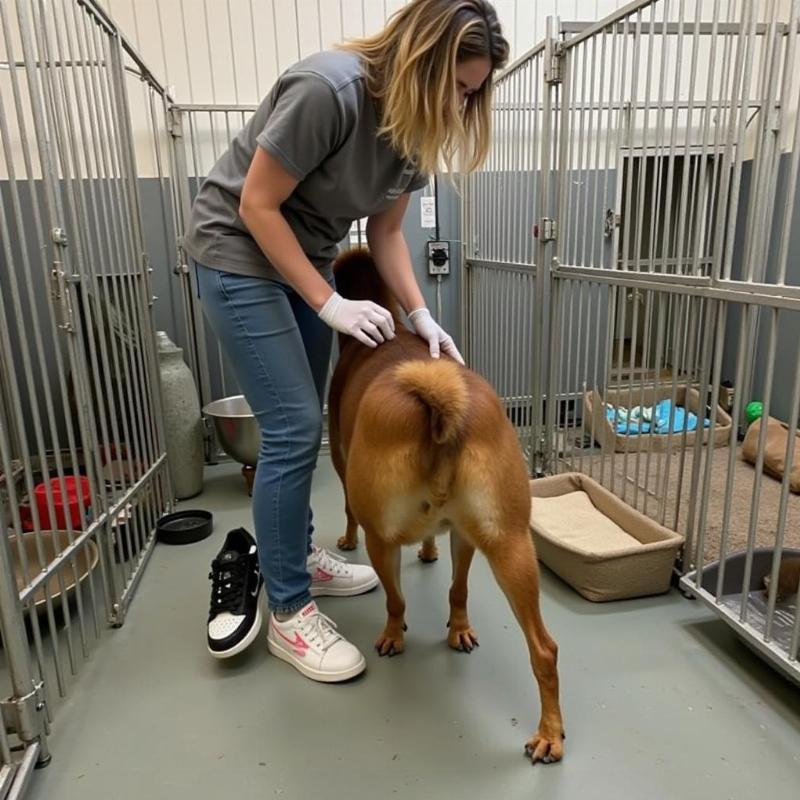 Stray dog being cared for