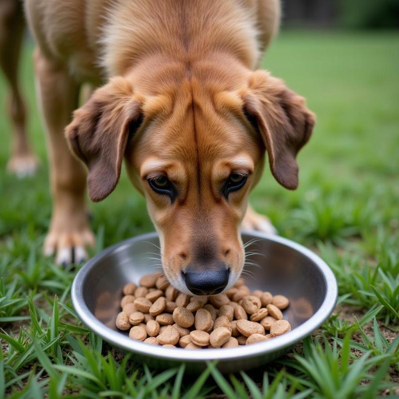 Stray Dog Eating Dry Kibble