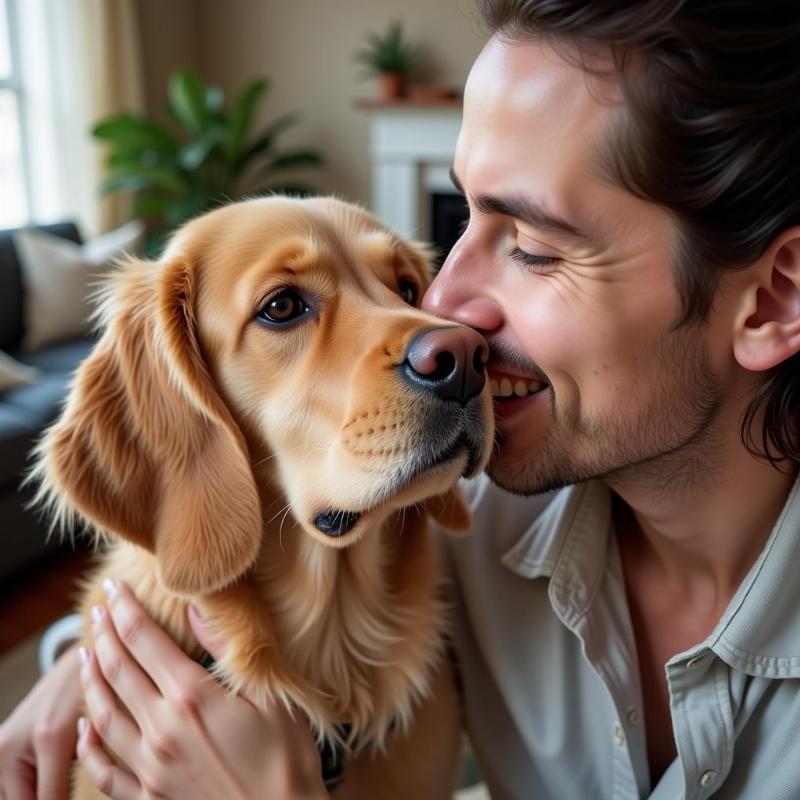 Dog licking owner's nose