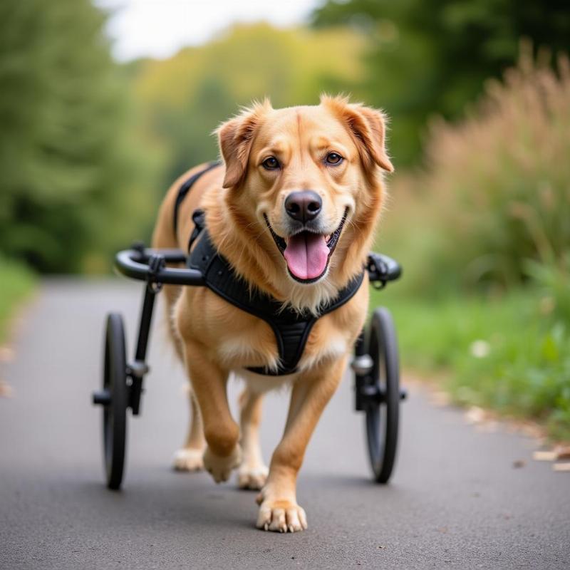 Large Dog Using Wheelchair for Mobility