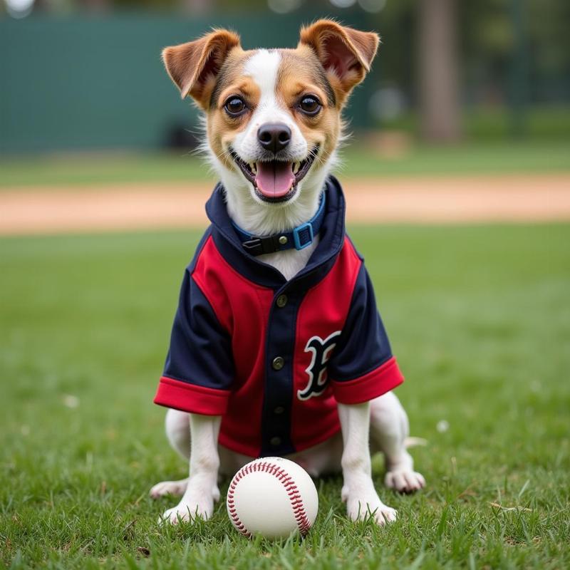 Dog wearing a baseball jersey