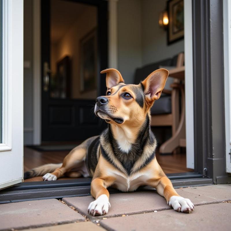 Dog lying by the door