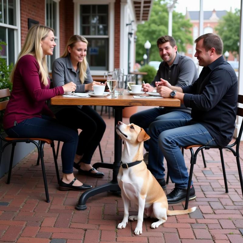 Dog sitting outside a restaurant in Gettysburg