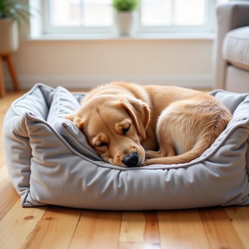 Dog sleeping on a bed with a pillow insert