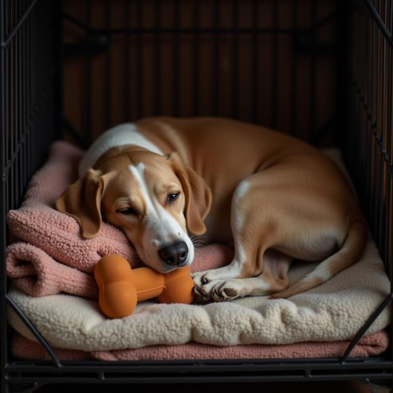 Dog sleeping peacefully in crate