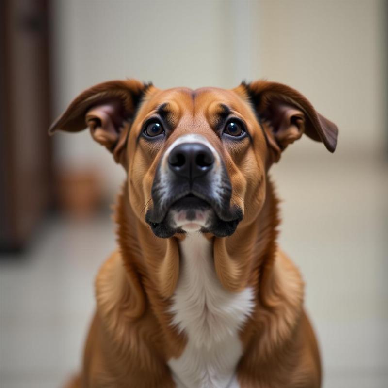 Dog looking up anxiously